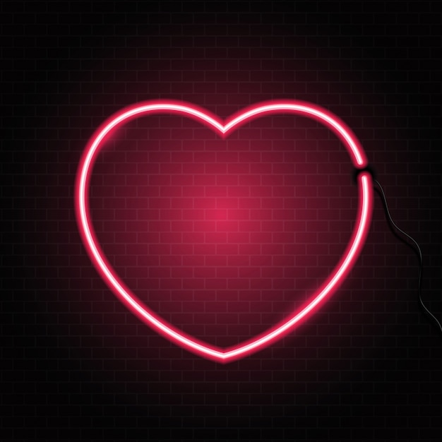 Neon heart on brick wall texture 