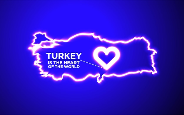 Neon heart design, Turkey is the heart of the world. Major earthquakes, floods, storms and disasters