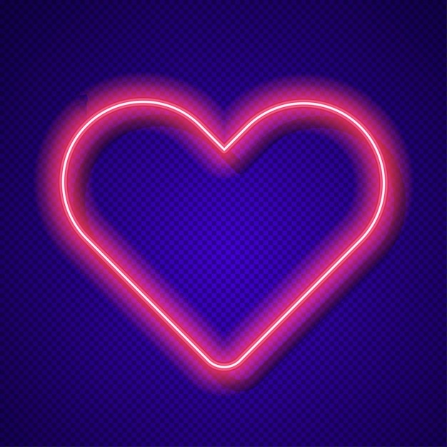 Neon heart vector frame on transparent background