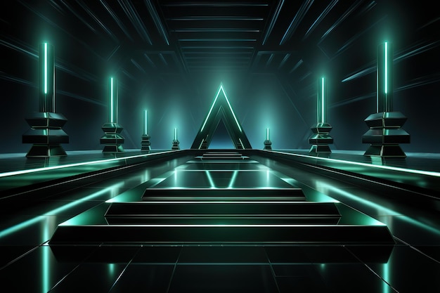 Neon Hexagon Exploring 3D Futuristic SciFi Modern HighTech Empty Space Hexagonal Shaped Pathways