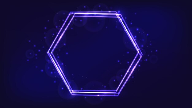 Neon hexagon frame with shining effects and sparkles