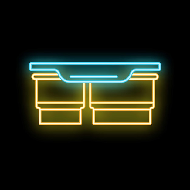 Neon icon of coffee capsules lying under presser element of coffee machine