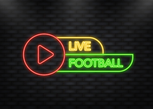 Neon Icon Live Football streaming Icon Badge Button for broadcasting or online football stream