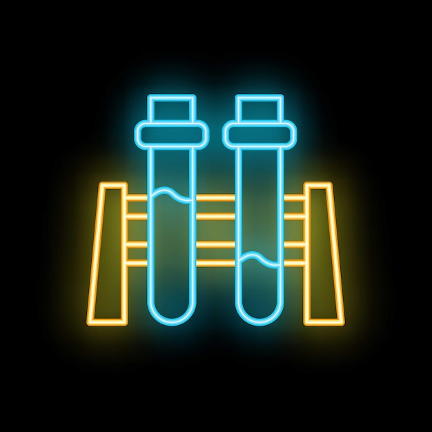 Vector neon icon of two test tubes in a test tube rack displaying chemical reaction