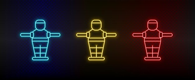 Neon icons Table football game retro arcade Set of red blue yellow neon vector icon on darken background