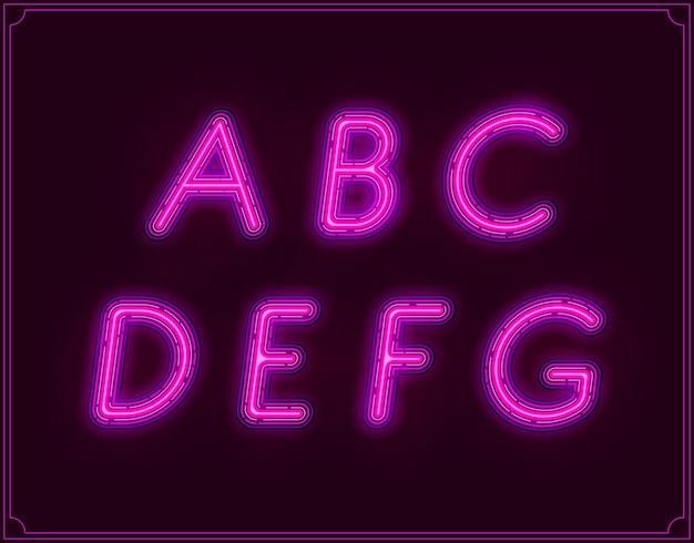 Vector neon italic font type alphabet. glowing in vector.