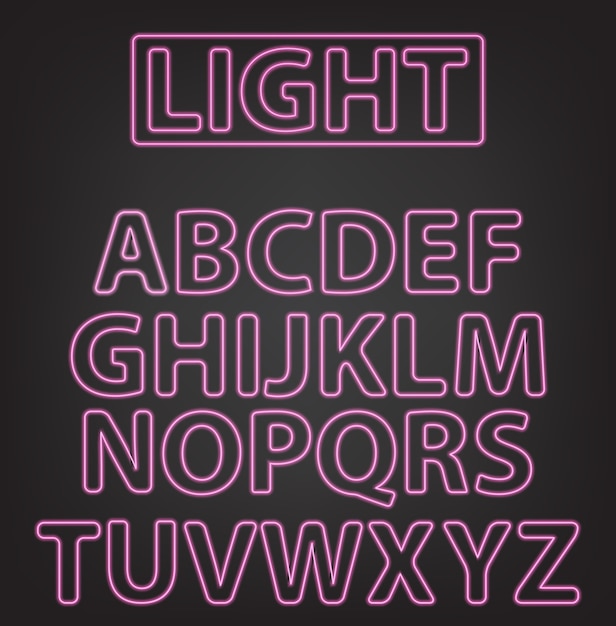 Neon letters isolated on gray background