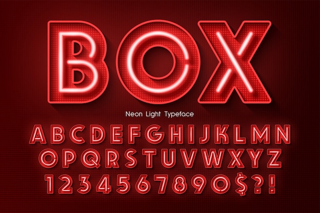 Neon light 3d alphabet, extra glowing font.