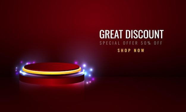 Neon light 3d cylinder red and yellow podium product for promo display