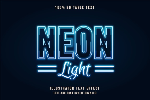 Neon light,3d editable text effect blue gradation neon text effect