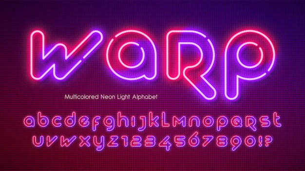 Neon light alphabet glowing futuristic typeset template