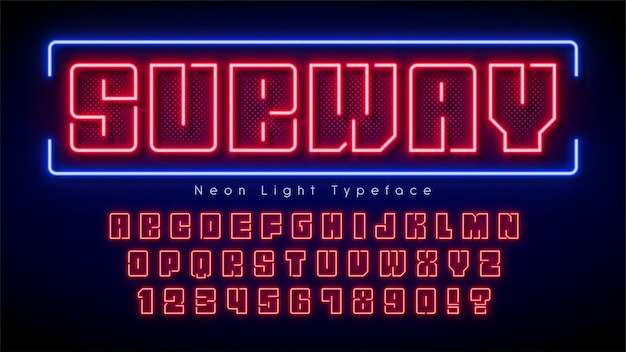 Neon light alphabet, multicolored extra glowing font.