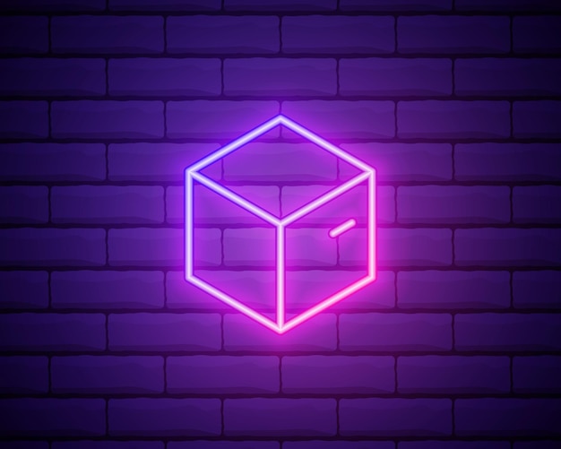 Neon light Closed box line icon Logistics delivery sign Parcels tracking symbol Glowing graphic design Brick wall Vector