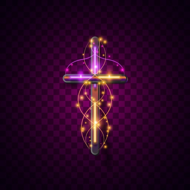 Vector neon, light, glow, glowing, shiny, background, vector, cross, jesus, christian, catholic, sign, neon sign, game, gaming, technology, tech, modern, futuristic, pink, abstract,