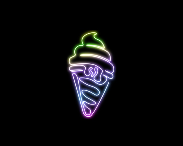 Neon light glow of Ice cream gelato outline in continuous one line drawing