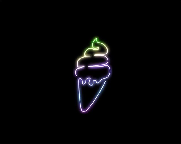 Neon light glow of Ice cream gelato outline in continuous one line drawing