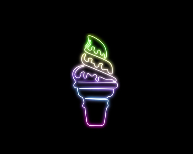 Neon light glow of Ice cream gelato outline in continuous one line drawing