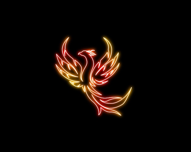 Vector neon light glow of phoenix bird with continuous one line drawing style