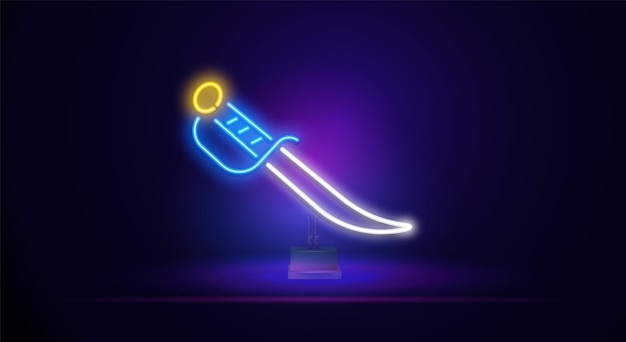 Vector neon light icon of a medieval dagger a small doubleedged pointed knife a weapon for a medieval knight personal protectiona glowing sign with numbers and symbols vector isolated illustration