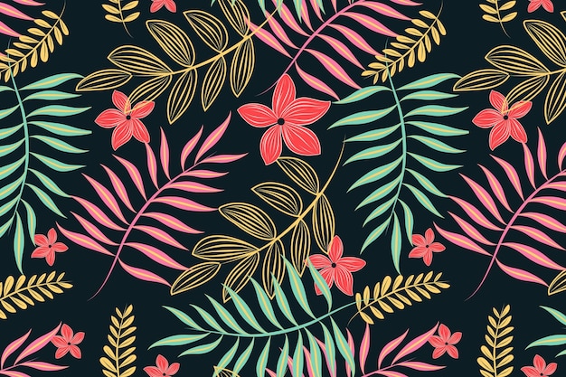 Neon light leaves floral seamless pattern