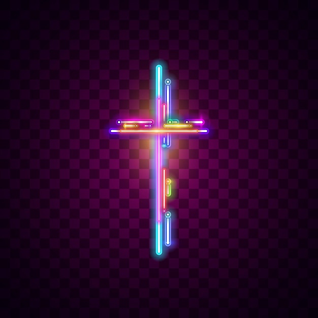 Vector neon light sign glowglowing background cross jesus catholic christian symbol