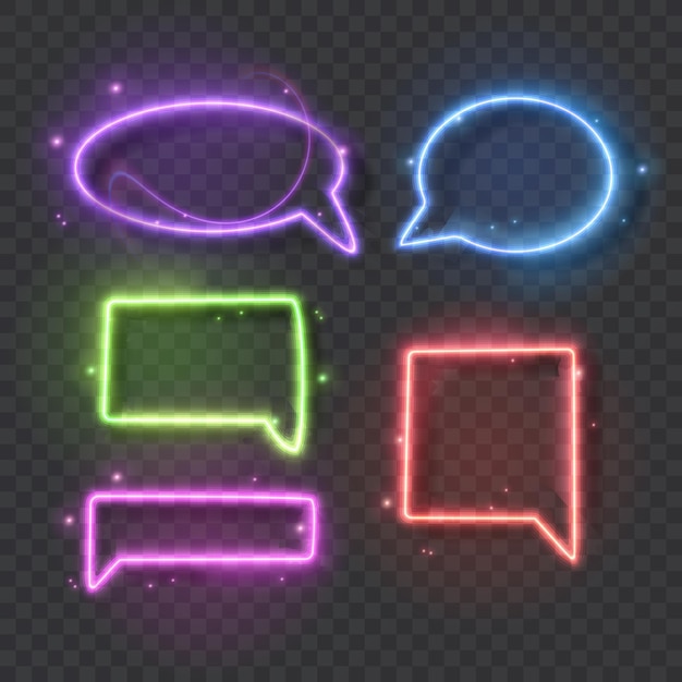 Neon light speech bubble neon sign on transparent background