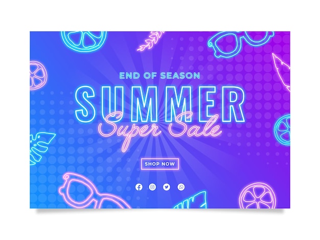 neon light summer sale banner template and bright color illustration