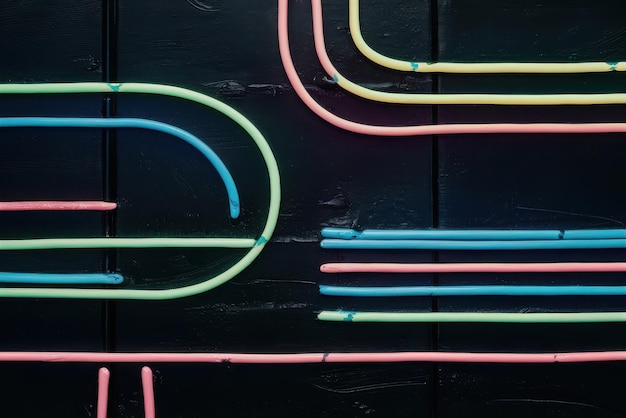 Vector neon lights on a black wall with a green circle and a blue circle