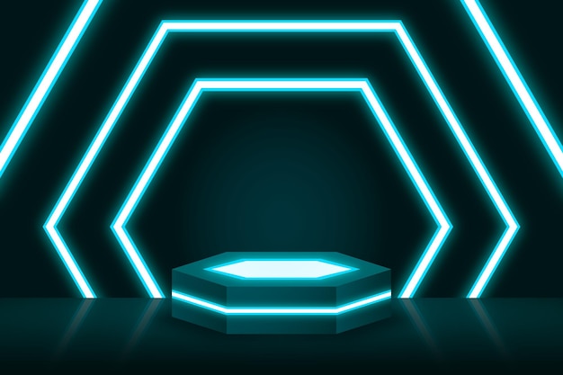 Neon lights gaming podium product display abstract background