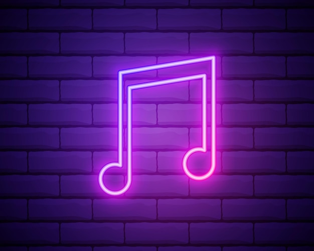 Neon music note on the brick wall vector Eps 10 illustration Colour neon music note isolated on brick wall background