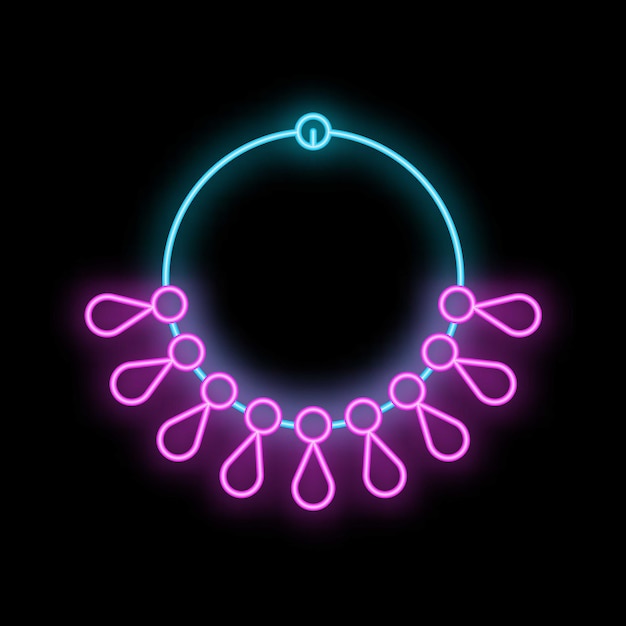 Neon necklace glowing on black background