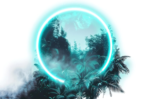 Vector neon neon circle with forest in the style of junglepunk nightcore silver and cyan mysterious jungle joseba elorza palewave white background ar 32 v 6 job id 3cca27592d4e4d798f6ac45505b6365a