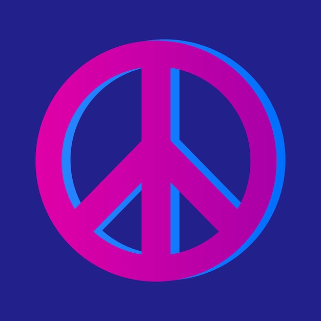 Neon Peace Symbol on Dark Blue Background vector illustration