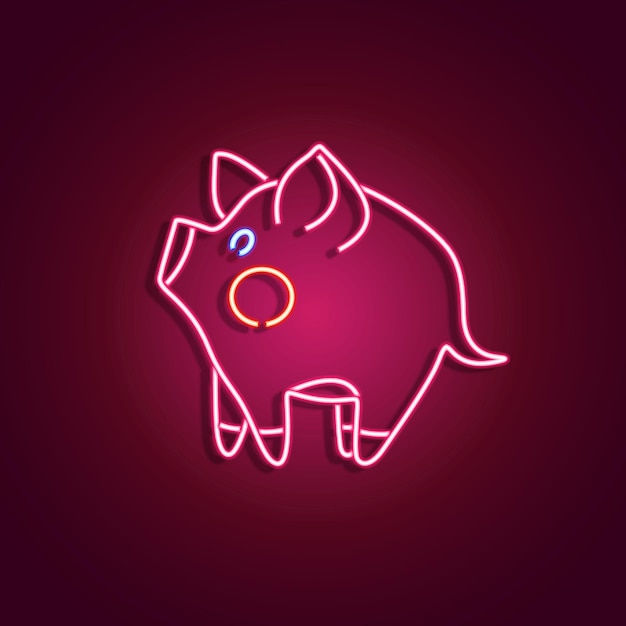 Neon pig sign, bright signboard, light banner