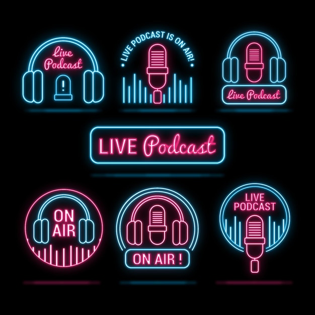 Neon podcast logo collection