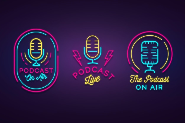 Neon podcast logo collection