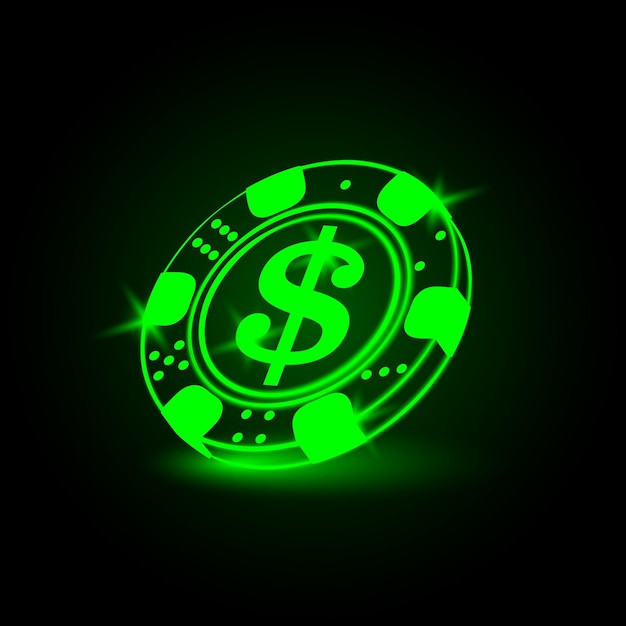 Neon poker chip with a dollar sign