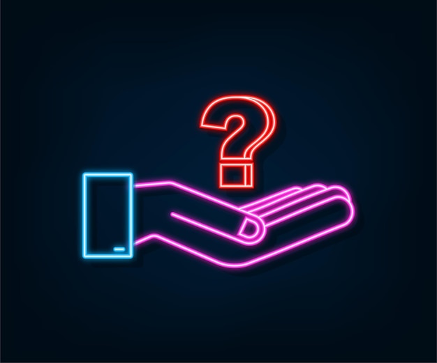 Neon question mark in hands for concept design Technology vector illustration