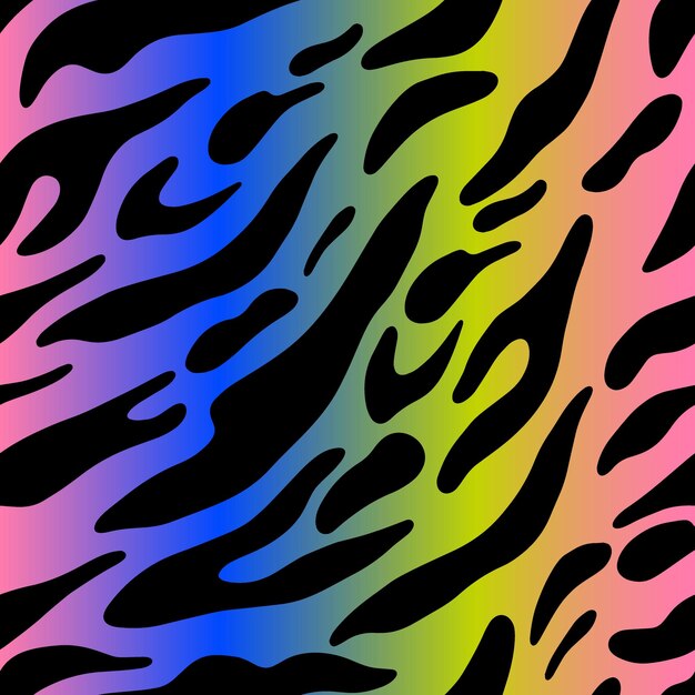 Neon rainbow tiger abstract print vector seamless pattern in the style of doodles hand drawn