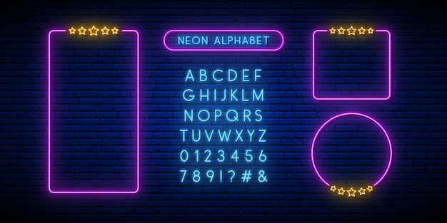 Neon rating sign and alphabet.