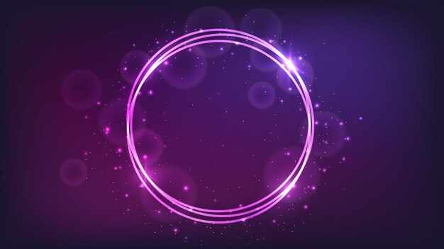 Neon round frame with shining effects and sparkles