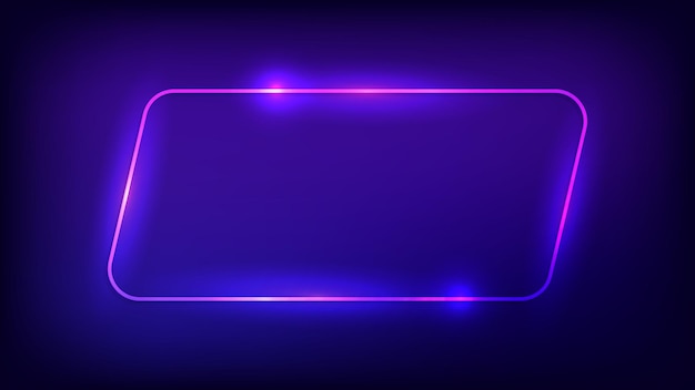 Neon rounded parallelogram frame with shining effects on dark background Empty glowing techno backdrop Vector illustration