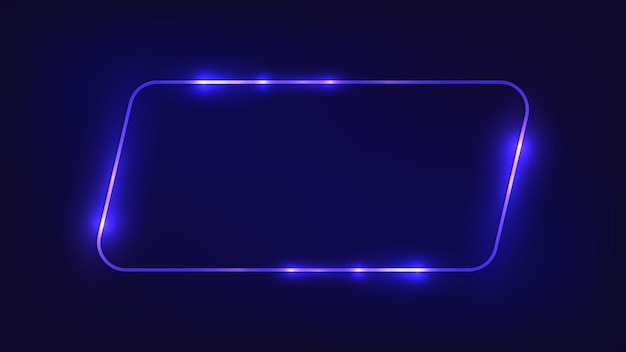 Neon rounded parallelogram frame with shining effects on dark background Empty glowing techno backdrop Vector illustration