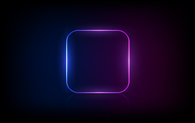 Neon rounded square frame with shining effects on dark background Empty glowing techno backdrop Vector illustration