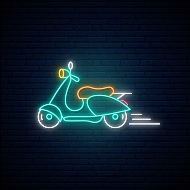 Neon scooter sign Glowing motorcycle