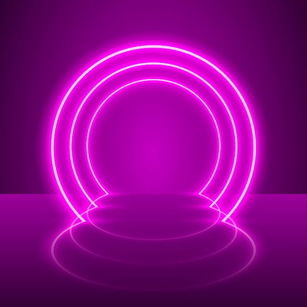 Neon show light podium purple background. Vector illustration