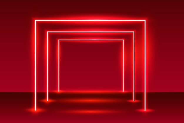 Neon show light podium red background.