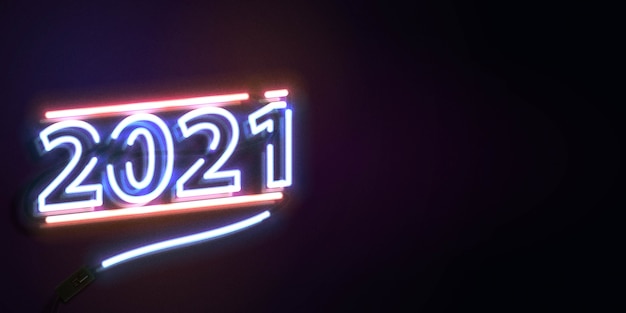 neon sign of 2021 new year with copy space