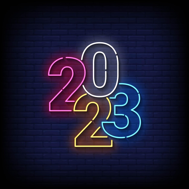 Neon Sign 2023 with brick wall background vector