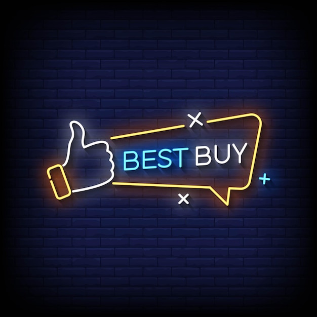 Neon Sign best buy with brick wall background vector